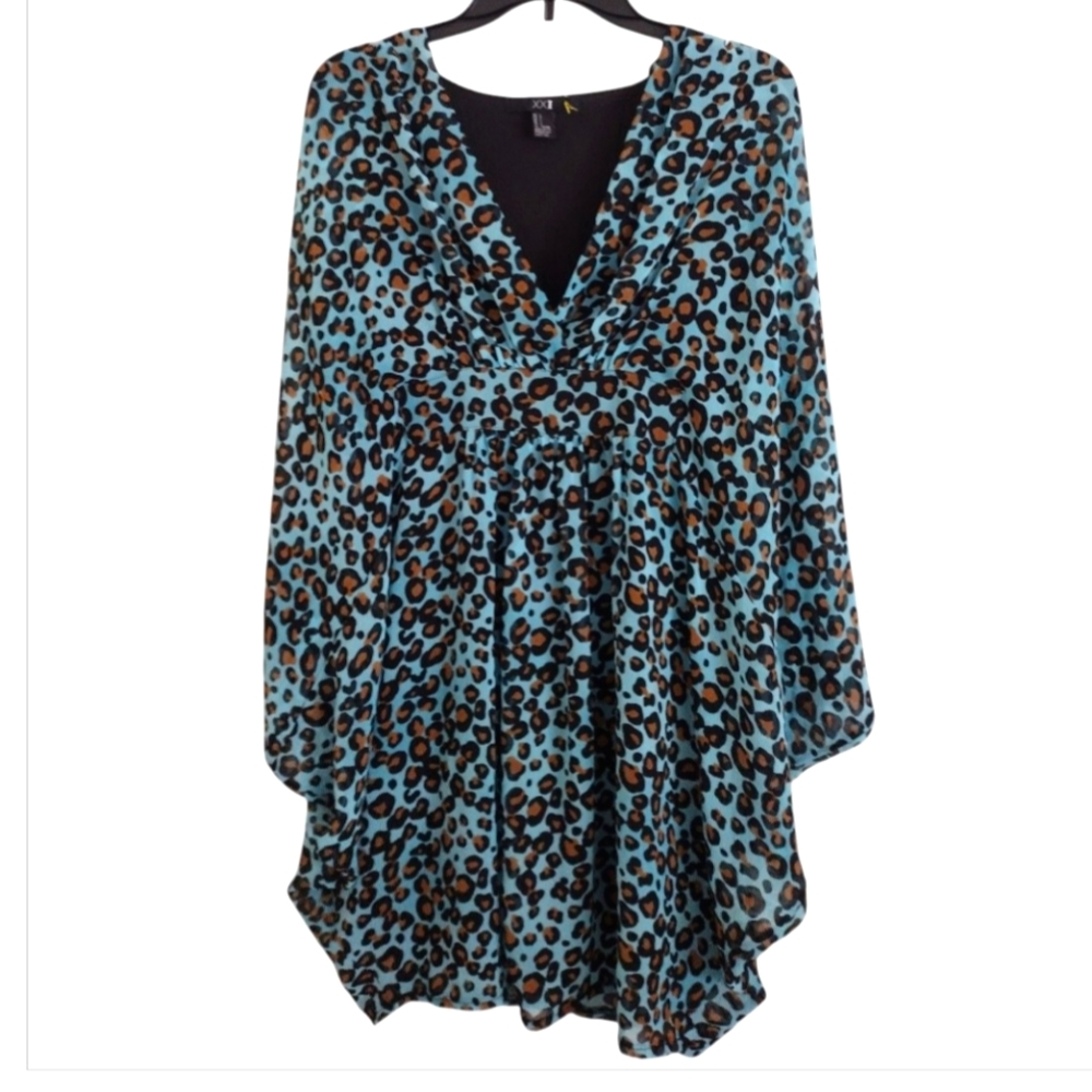 Forever 21 Leopard Print Light Blue and Brown Dress Size Large
